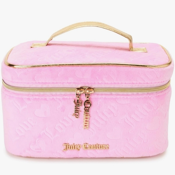 Juicy Couture Handbags - Juicy couture pink velour cosmetics bag travel toiletries train case organizer